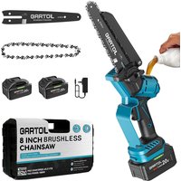 GARTOL Brushless mini kettingzaag 8 inch draadloos 1000 W met automatisch smeersysteem (olie niet inbegrepen), 2×3000 mAh accu, draagkoffer, compatibel met Makita 18V accu, draagbare snoeizaag