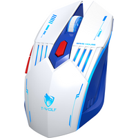 Rexsun Tri-Mode Gaming Mouse – 6D Buttons, 2.4G + Bluetooth + Wired, Adjustable DPI 800–3600, Type-C Charging, RGB Breathing Light, 300mAh Battery, White & Blue, X7