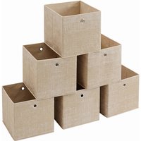 Ochama Light Khaki Fabric Storage Cubes – Set of 6 Foldable Boxes with Handles, 30 x 30 x 30 cm, Perfect for Cube Shelves – Non-Woven, Great for Clothes & Closet Organising