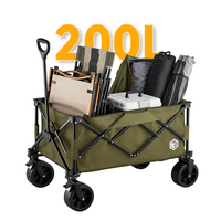 Ochama opvouwbare compacte kampeerbolderkar 200 l groen, extra groot en hoge capaciteit, 400 l stapelcapaciteit, terreinwielen met dubbele rem, ruimtebesparend op te bergen, voor kamperen, picknicks, verkoop en verhuizen