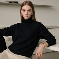 100% Cashmere Wool Turtleneck Sweater for Women - White Autumn Winter Knitwear Black L