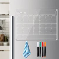 Alphynix 1pc Magnetic Fridge Board Set, Acrylic Monthly Calendar & Dry-Erase Memo Board, Includes 4 Markers & Cloth
