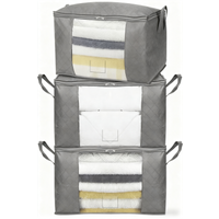 ANQI Opvouwbare grote ziplock opbergzak met opbergkubussen, transparant kijkvenster en draaggrepen, 3-pack, grijs, Nieuwjaarsverkoop, top cadeaukeuzes