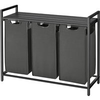Ochama Laundry Basket, 3-Compartment Laundry Hamper, Pull-Out and Removable Liner Bags, Clothes Sorter, Shelf, Metal Frame, 3 x 40 L, 92.5 x 33 x 72 cm, Slate Grey and Charcoal Grey