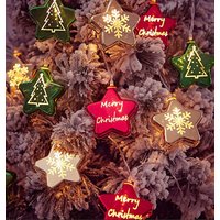 LED Christmas Decorative Light String, Red green White Five Pointed Star Christmas Tree Snowflake Pattern, Suitable for Indoor and Outdoor Decoration, Mother's Day, Christmas, Wedding Decoration Lights