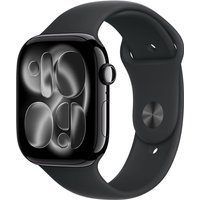 Apple watch series 11 GPS + mobiel, 46 mm, gitzwarte aluminium kast met zwart sportbandje - S/M