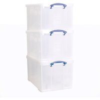 Really Useful Stackable Plastic Storage Box 84L Clear (Pack of 3)