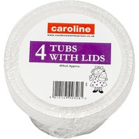 Caroline 16oz Clear Round Plastic Tub with Lid, 12 x 7cm deep,Set of 4
