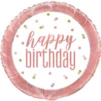 Unique Glitz Happy Birthday Balloon, Rose Gold, 45cm