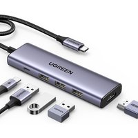 UGREEN 5-in-1 USB-C-dock, HDMI, 3 x USB 3,0, 100 W PD, 4K - compatibel met iPhone 15, compatibel met MacBook, iPad, Galaxy S24
