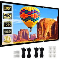 【Watch World Cup on Giant Screen for Full Thrill】XBJ 100 Inch Projector Screen 16:9 | HD 4K Foldable Anti-Wrinkle Double-Sided Projection Screen, 160° Wide Viewing Angle, Extra Long Ropes & Hooks for Quick Setup, Indoor/Outdoor Home Theater/Backyard Party Cinema