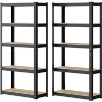 JOYFURNOS 5-Tier Shelving Units Set of 2, Steel Shelving Unit for Storage, Garage, Shed, 30 x 75 x 150 cm, Black