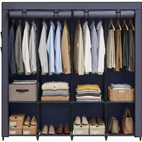 Ochama Freestanding Wardrobe with Heavy-Duty Steel Frame, Large Storage Closet Organizer with Multi-Tier Shelves and Full-Cover Dustproof Zippered Cover, 170x45x167cm Generous Capacity, Ideal for Living Room, Bedroom, Dorm, Apartment, Entryway, Blue