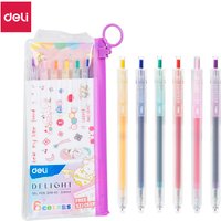 Deli 0.5mm Gel Pens, Office Writing Supplies, 6-Pack (Red/Blue/Yellow)