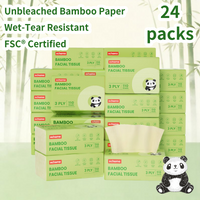 ochama Bamboe Gezichtstissues, 3-Laags, 2640 Vellen (110 Vellen×24 Pakken), FSC-gecertificeerd, Ongebleekt Bamboepulppapier, Familieverpakking