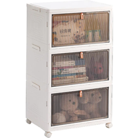 COIZYZZL Mobile Collapsible Storage Cabinet on Wheels, Clear Door Dustproof Cabinet, Multifunctional Storage Organizer for Home Bedroom Apartment Office-Large storage cabinet 3-Layer
