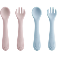 Bc Babycare Silicone Fork and Spoon 2 Pieces,BPA-Free Pink + Blue