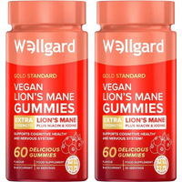 Wellgard Lion's Mane Vegan Cognitive Support Gummies Brain Function - 60 Gummies (2 Packs)