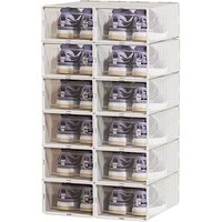 Vilscijon Extra-Large Shoe Storage Box with Self-Closing Door, Anti-Oxidation Clear Plastic Sneaker Organizer for Shoe Wall - 12-Pack, White