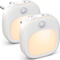 H&S Decoration 2-pack LED-nachtlampjes met bewegingssensor, 3 kleurtemperaturen, 5-traps dimbaar, SMD LED, 1 W, 100-240 V, ABS + metaal, voor slaapkamer, babykamer en hal