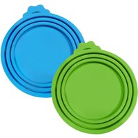 Vilscijon 2-delige set: kattenblikje-opener in pootjesvorm & sluitdoppen voor kattenvoer - blauw + groen