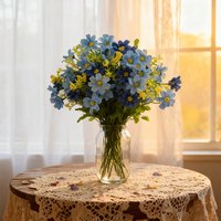 Wei's Moment 6 Bundles of Artificial Balcony Plants and Indoors, Plastic Flowers Decoration, Faux Plastic, UV-Resistant Flowers for Graves and Garden Blue