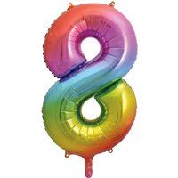 Unique Party Giant Number 8 Balloon, Rainbow, 86cm