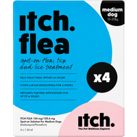 Itch Flea & Tick Spot-On Treatment for Medium Dogs (10-20kg) 4 Pipettes