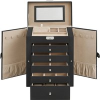 JOYFURNOS Jewellery Box 6 Tiers, Jewellery Case with 5 Drawers, Large Storage Capacity, with Mirror, Lockable, Jewellery Storage Organiser, Gift for Loved Ones, for Watches, Black