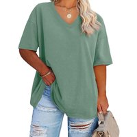 Women's Plus Size V-Neck T Shirts Summer Half Sleeve Oversized Tees Casual Loose Fit Tunic Tops (Green, 4XL)