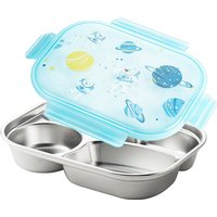Maxcook 316L Stainless Steel Compartments Plates with PP Lids (astronaut pattern) and four buckles, Metal Divided Plates Tray for Food Portion Control