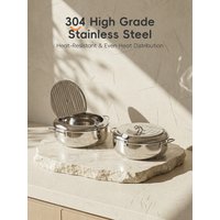 PURECOOK Stainless Steel Deep Fryer Series | 304 Stainless Steel | 24cm Natural Finish Deep Fryer with Celsius Thermometer