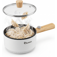IAGREEA Electric Multi-Pot 1.2L, 1000W Fast Heating Liquid Heater with Non-stick Marble Coating, Ergonomic Wooden Handle & Glass Lid, Detachable EU Plug, Perfect for Hot Pot, Noodles, and Stir-fry, Overheat Protection (Model: MS-GFM001)