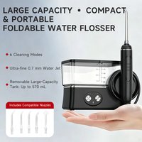 H2ofloss Portable Water Flosser, 6 Modes, 5 Spray Heads, 2500mAH Battery, 570ml Water Tank, IPX7 Waterproof, Black