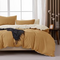 MENDALE dekbedovertrekset - premium beddenset - 260x240 cm dekbedovertrek met 65x65 cm kussensloop - zachte geborstelde microvezel - bruin & geel