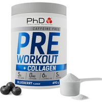 PhD Pre Workout Non-Stim Pre-Workout Energy Support Powder Blueberry Flavour - 490g