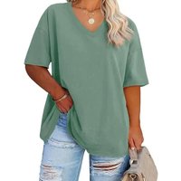 Women's Plus Size V Neck T Shirts Summer Half Sleeve Oversized Tees Casual Loose Fit Tunic Tops (green, 5XL)