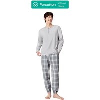 Men's Lustrous Cotton Top + Gauze Long Pants Loungewear Set,Moonlit Rock Gray,Top: UK 38 (M); Bottom: UK 33 (M)