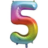 Unique Party Giant Number 5 Balloon, Rainbow, 86cm