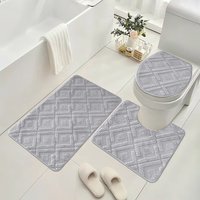Bathroom Set 3 Piece Non-Slip Absorbent Bath Mats for Tub Shower, Machine Washable 38*44cmToilet Cover, 50*40cm U-Shaped Contour Toilet Rug,50*80cm Bathroom Rugs,grey meander pattern