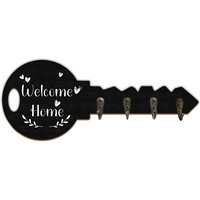 Alphynix 1pc Key-Shaped Wall Hook, "Welcome Home" Decorative Key Rack with 4 Metal Hooks, Entryway Organizer for Keys & Small Items