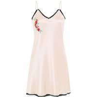 IZURIA lace v-neck champagne silk-like suspender dress L