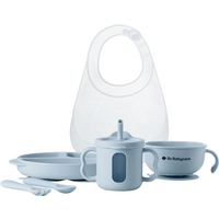 Bc Babycare Silicone Baby Feeding Set- Bowl/Plate/Cup/Fork/Spoon/Bib,BPA-Free Blue