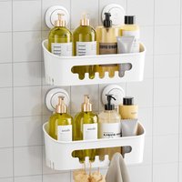 TAILI Doucherek Zuignap 2 Stuks, Zware Badkamer Organizer, Verwijderbare Planken voor Binnenin Douche, Shampoo, Waterdichte Zuignap Kunststof Opbergruimte voor Badkamer Accessoirehouder, Wit