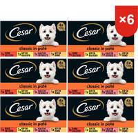 Cesar natvoer voor volwassen honden kip & kalkoen, rund & lever, kalf & gevogelte, mix van lam & kalkoen 4 * 6 = 24 × 150 g