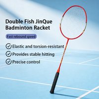 Double Fish koolstof-aluminium badmintonracketset met 2 rackets rood 1503