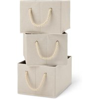 ANQI Foldable Storage Bins with Rope Handles, Linen, Pack of 3