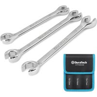 DURATECH 3-Piece Flare Nut Spanner Set 10-17 mm, Double End Open Ring Spanner Set, Brake Line Wrench Set, Metric, with Storage Pouch