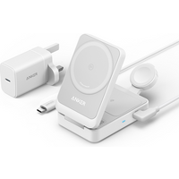 Anker MagGo draadloze oplader, opvouwbare 3-in-1, voor koptelefoon, headset, smartphone en smartwatch, snelladen (15 W, wit)