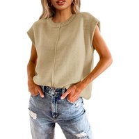 Women's Summer Cap Sleeve Tops Casual Crew Neck Loose fit Knit Lightweight Sweater Pullover Top (apricot, S)